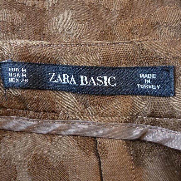 Zara Basic Womens Med Skirt Brown Ruffle Animal Leopard Print Back Zip Office - Picture 4 of 4